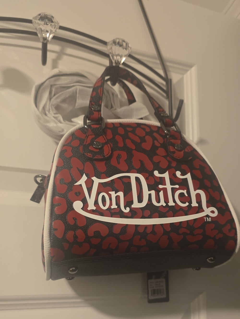 Von Dutch Red and Black Leopard Print Satchel NWT